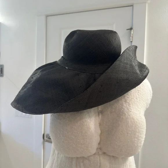 Oversized, Wide-Brim Hepburn-style Packable Ladies Black Hat - Picture 5 of 8